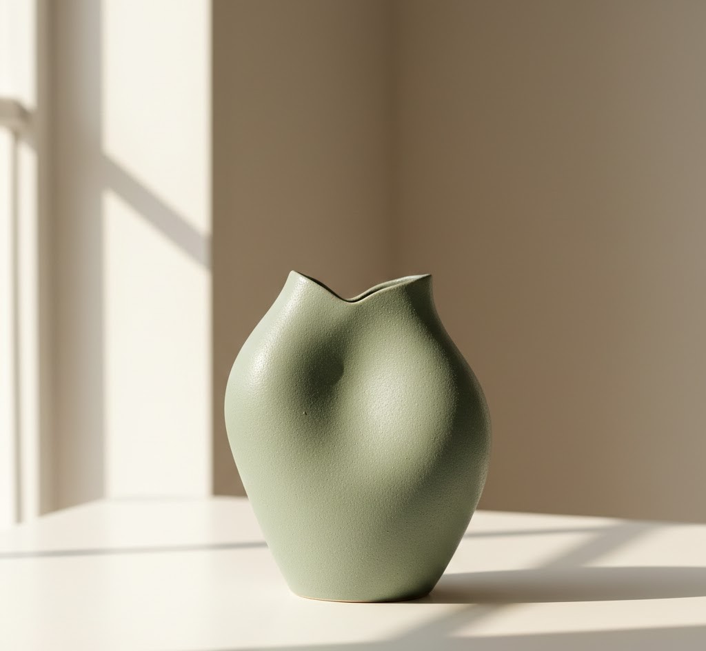 Sculptural ceramic vase in sage green
