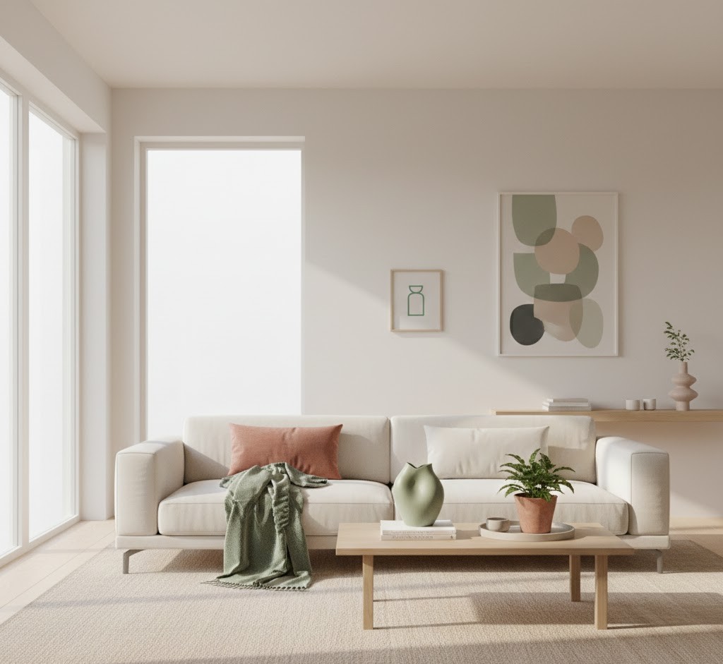 Minimalist living room with earthy tones