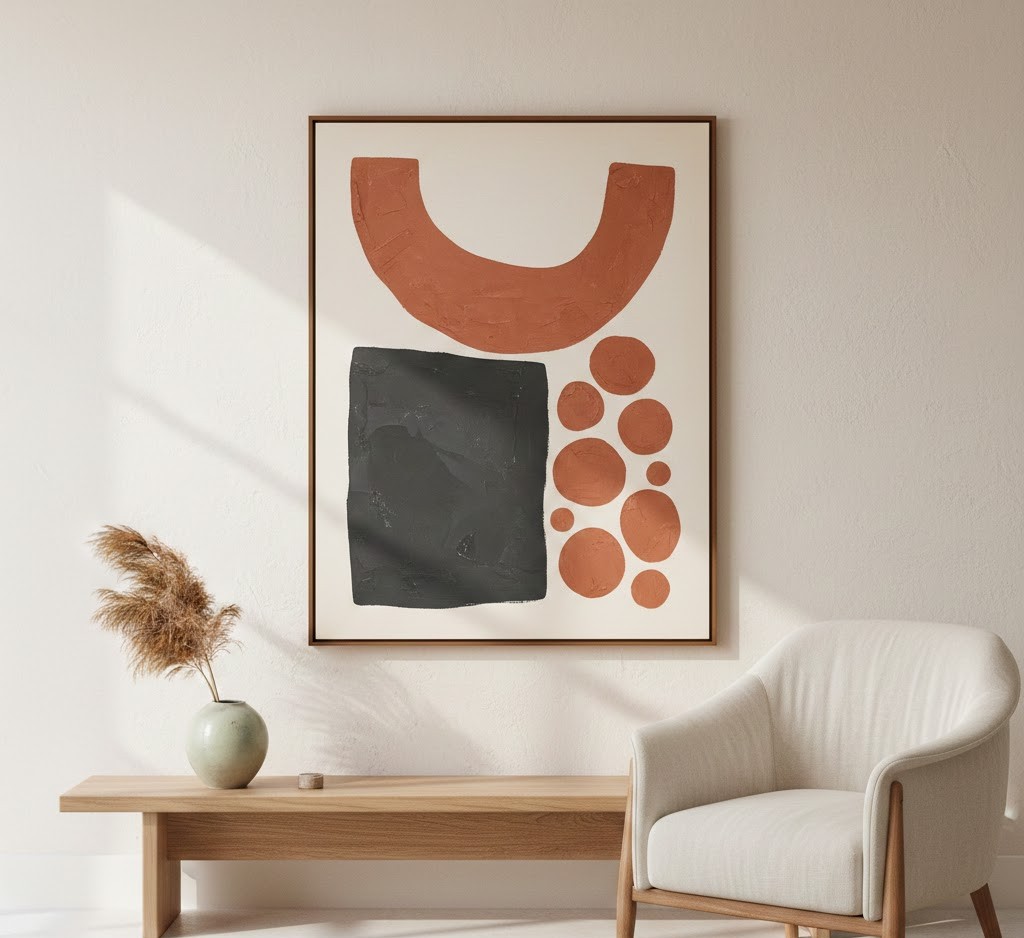 Abstract wall art in terracotta and charcoal tones